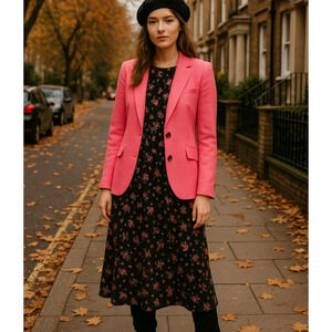 Smythe 4 Classic Boy Blazer Fitted $695 Jacket 2 Button Peak Lapels Coral Pink